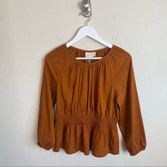 NWT Universal Thread Rust Peplum Linen Bishop 3/4 Sleeve Blouse Top - Picture 8 of 15